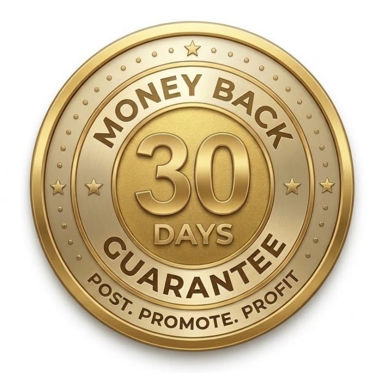 30-Day Money Back Guarantee Badge for Post Promote Profit